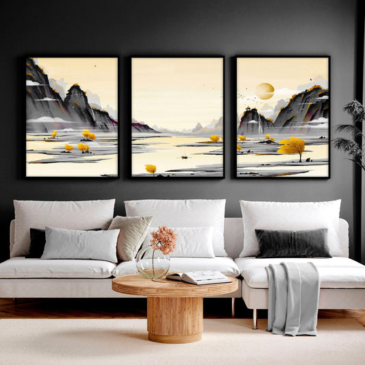 Japanese Landscape Painting art | set of 3 wall art prints