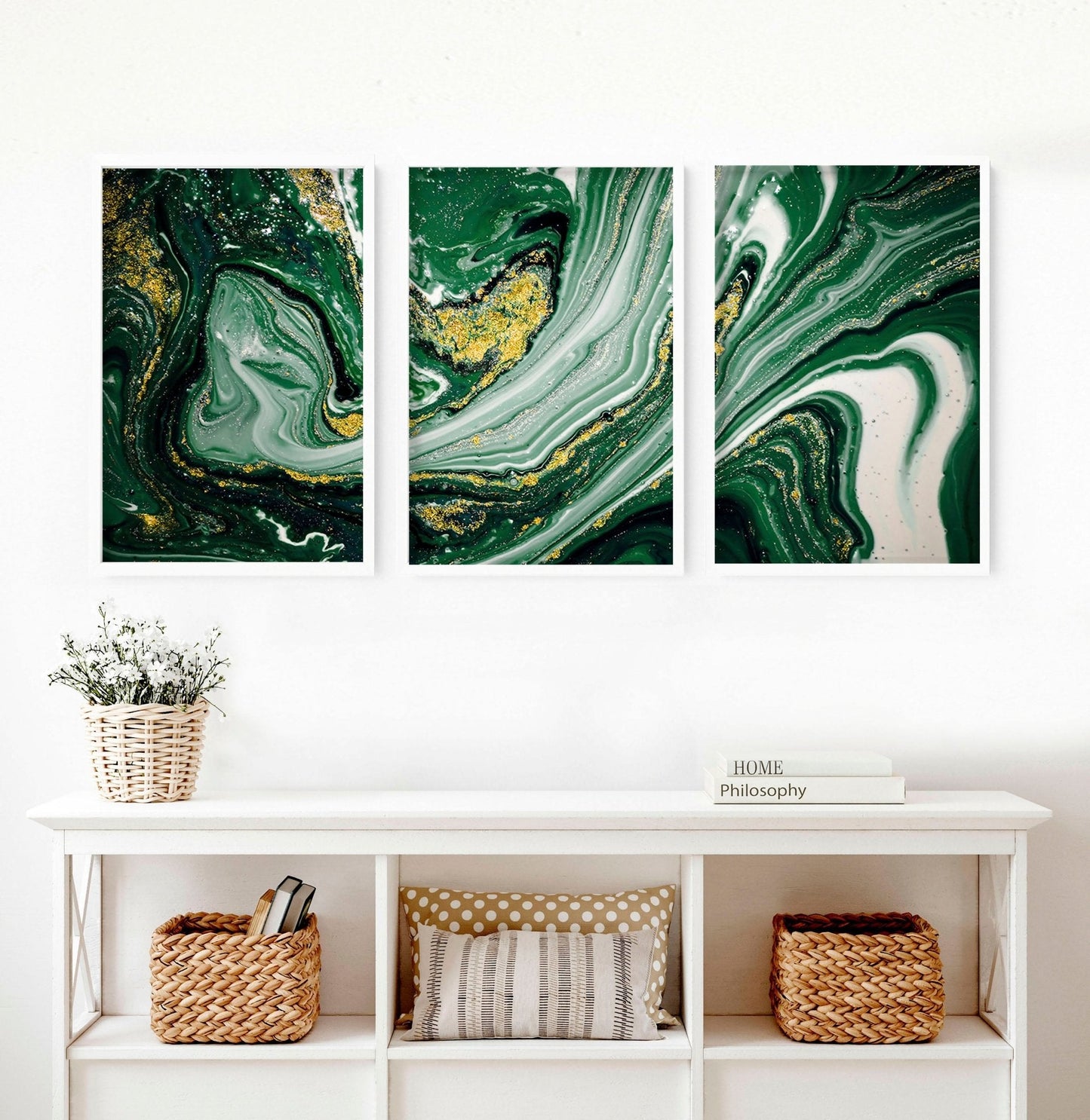 Sage Green wall abstract art | set of 3 wall art prints